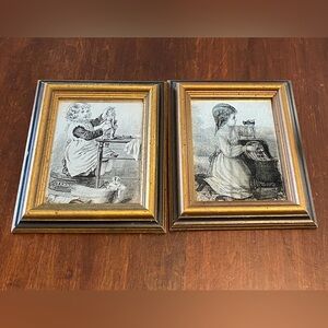 Mirra-Art Vintage Pair Framed Child Illustration Prints in Gold Frames